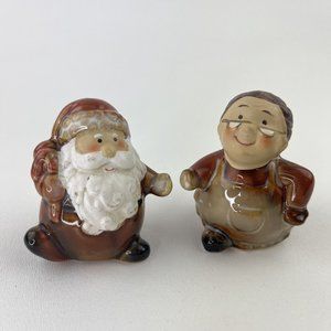 Vintage Ceramic Mr. & Mrs. Claus Salt & Pepper Shakers Holiday Christmas 2 7/8”